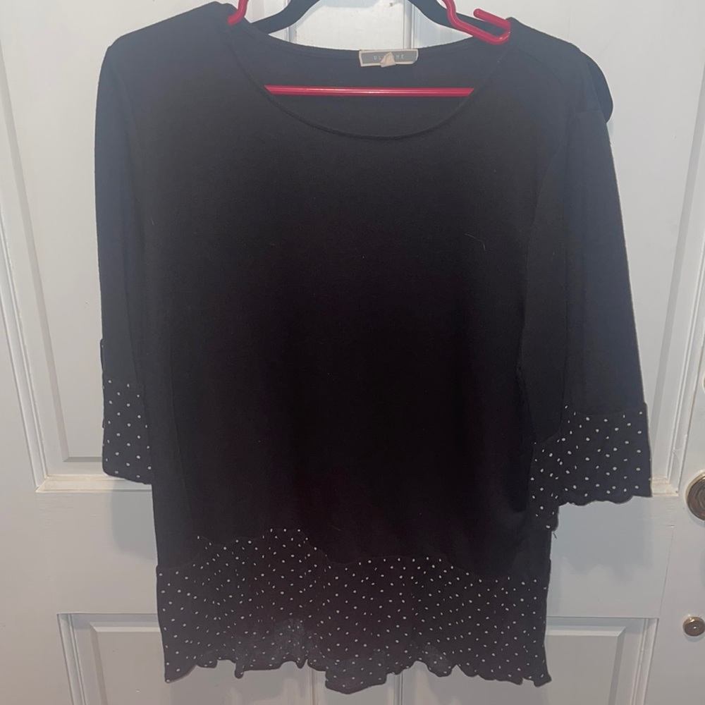 Pleione top with polka dot accent on cuffs and bottom